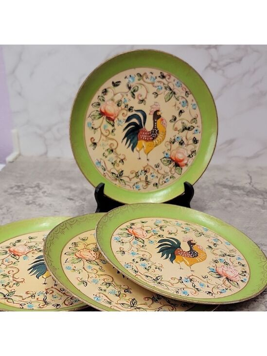 Vintage Other - Vintage Four Isco Rooster Plates Trays Hand Painted Paper Mache